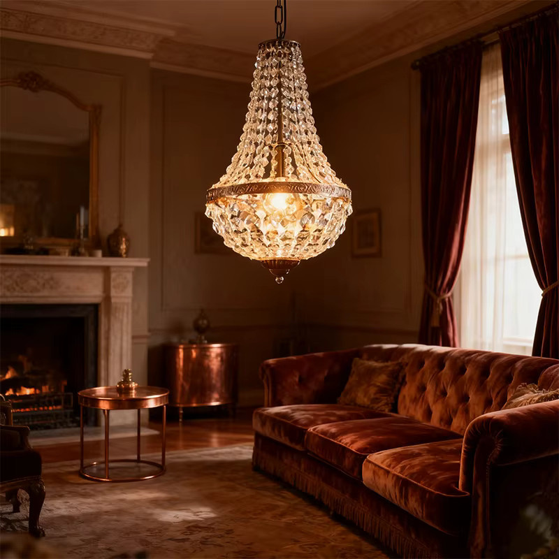 LINCCW Vintage Kristall Kronleuchter in Gold/Messing als Pendelleuchte für Esszimmer, Wohnzimmer und Schlafzimmer, Farbe: Transparent - Bild 2