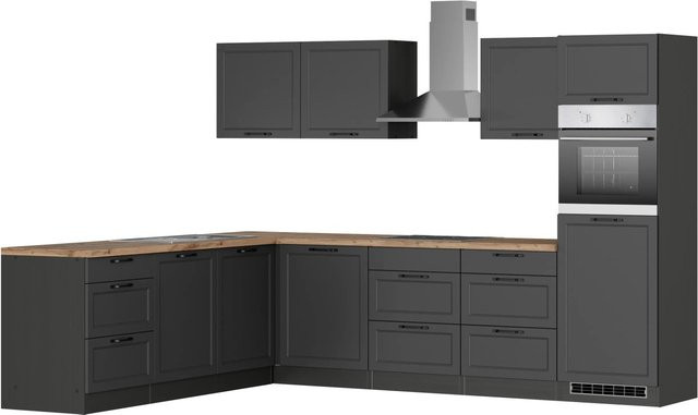 Held Winkelküche Kempten in Landhaus Optik mit Elektrogeräten, Weiß/Wotan, Breite: 300 cm - Bild 1