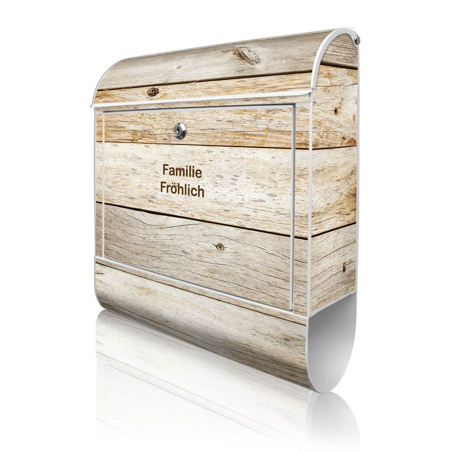 banjado Wandbriefkasten groß in Weiß mit Motiv Graues Holz inklusive Zeitungsfach, B/H/T: 38 x 47 x 13 cm - Bild 1