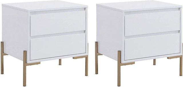 Nachttisch Pascal Morabito Korasa Weiß und Goldfarben, Breite: 50 cm - Bild 1