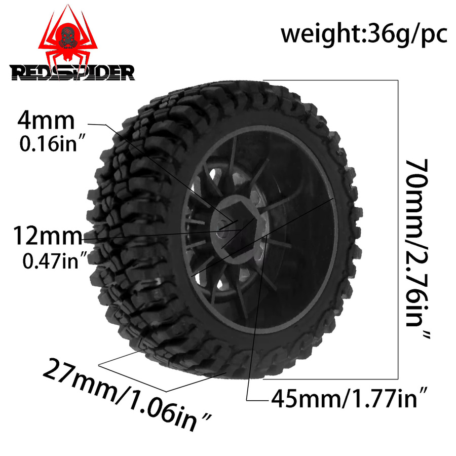 4 Stück RC-LKW-Reifen und Räder, All-Terrain-Reifen, 12 mm Sechskant - Bild 2