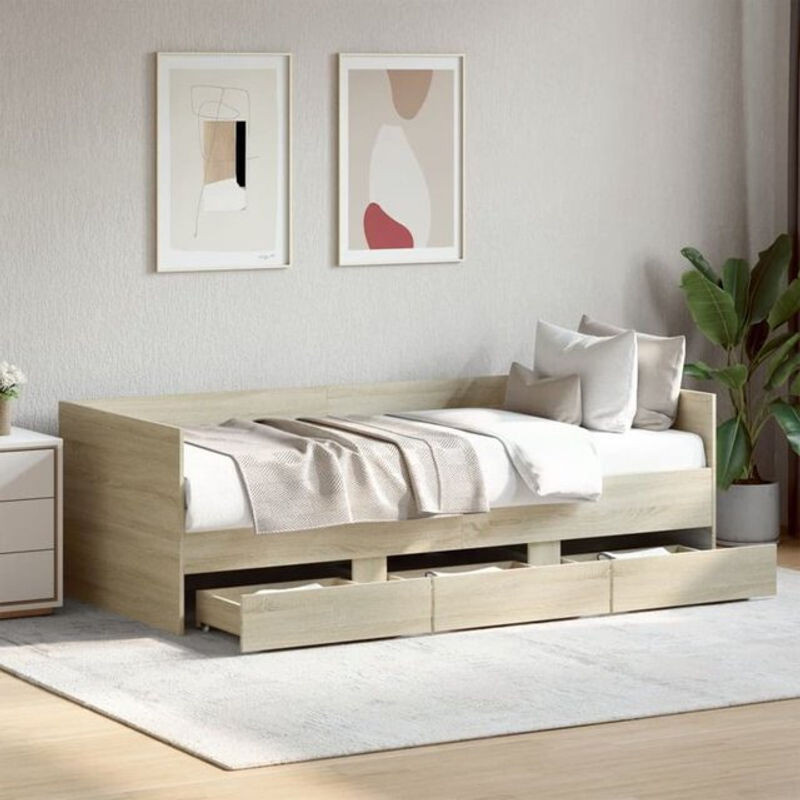 vidaxl Tagesbett mit Schubladen in Sonoma-Eiche Natur, Funktionsbett aus Holzwerkstoff, B/T/H: 190 x 75 cm (ohne Matratze) - Bild 1