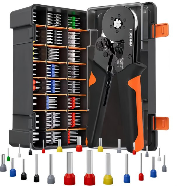 HSC8 6-6A Sechskant-Crimpwerkzeug-Set mit 800-teiligem Set isolierter Kabelendhülsen in Schwarz für PVC-Elektroverbindungen von 0,25-6mm² (AWG23-10) - Bild 1
