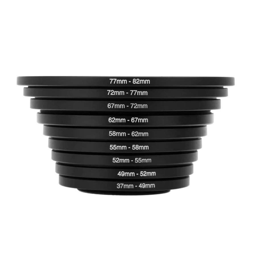 SZKOSTON Kameraobjektivfilter Step Up/Down Adapterring-Set in Schwarz für DSLR-Objektive, 9-teilig oder 18-teilig, 37–82 mm und 82–37 mm - Bild 2