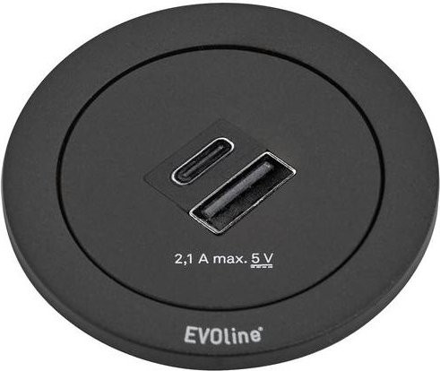 EVOline Tischanschlussfeld Schwarz mit Schutzkontakt, USB-A und USB-C (3.0) - Bild 1