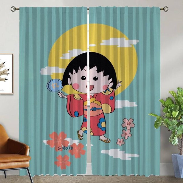 Chibi Maruko-chan Verdunkelungsvorhang für das Kinderzimmer, 2er-Set, Mehrfarbig, Breite: 50 cm, Höhe: 70 cm - Bild 1