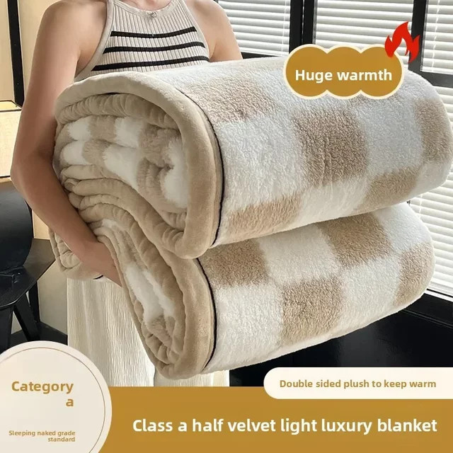 Shumian Samtdecke aus Korallensamt für den Winter, warme Fleece-Decke in Beige oder Braun - Bild 1