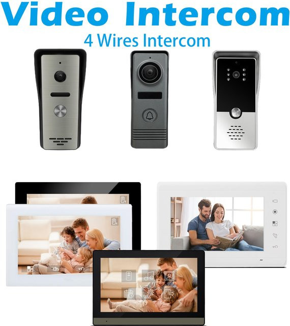 Asia-Teco Video-Türsprechanlage aus Metall mit 720P Nachtsicht, wasserdicht und kältebeständig, 4-verkabelte Gegensprechanlage für Outdoor und Zuhause - Bild 1
