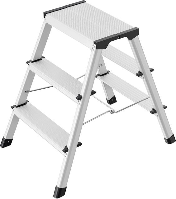 Hailo D60 StandardLine Aluminium Doppel-Klapptritt 2 x 3 Stufen in Silber und Schwarz, Breite: 44 cm - Bild 1