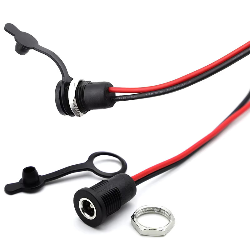 JCD DC Power Buchse wasserdichter Stecker mit 2 Pin 18AWG Pigtail Draht Kabel in Schwarz, 5,5 x 2,1 mm und 5,5 x 2,5 mm - Bild 3