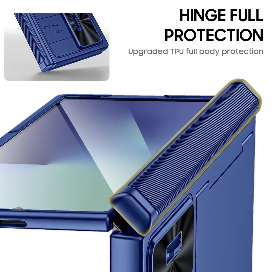 BANGZAO Stoßfeste Handyhülle für die Galaxy Z Fold Serie mit Kartenhalter, Schiebe-Kameraabdeckung und RFID-Blockierung in Blau - Bild 5