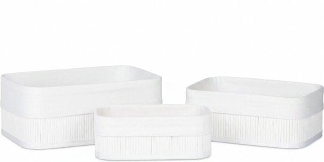 Relaxdays Aufbewahrungskorb aus Bambus in Weiß, 3er Set, B: 12,5 cm, H: 30 cm, T: 20 cm - Bild 1