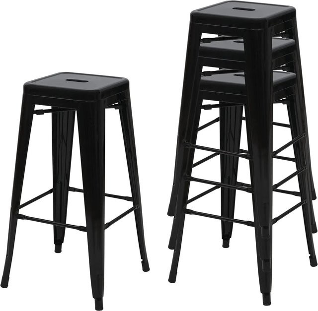 PROREGAL 4er-Set Barhocker im Industrial-Design aus Metall, stapelbar, Schwarz, Sitzhöhe: 77 cm - Bild 1