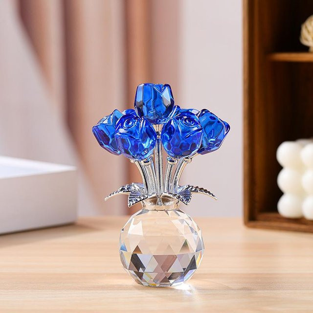 HKyo Kristallrosen-Skulptur aus Glas in Blau als handgefertigtes Dekorationsobjekt für romantische Anlässe - Bild 1