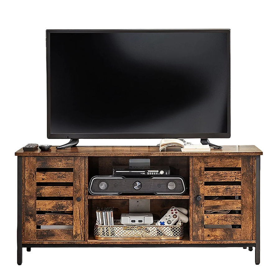 Songmics TV-Schrank Hanis im Vintage-Design mit Lamellen, Braun-Schwarz, B/T/H: 110 x 40 x 50 cm - Bild 2