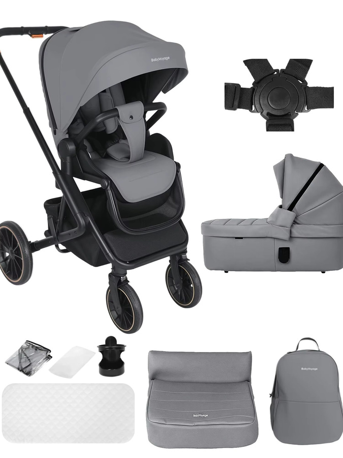 Babyvoyage 2-in-1 Kombikinderwagen mit Schlafkorb, faltbar, Grau/Braun - Bild 5