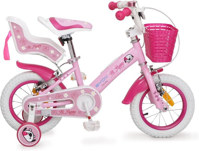 Byox Kinderfahrrad 12 Zoll Puppy mit Stützrädern, Frontkorb und Puppensitz ab 3 Jahren - Bild 1