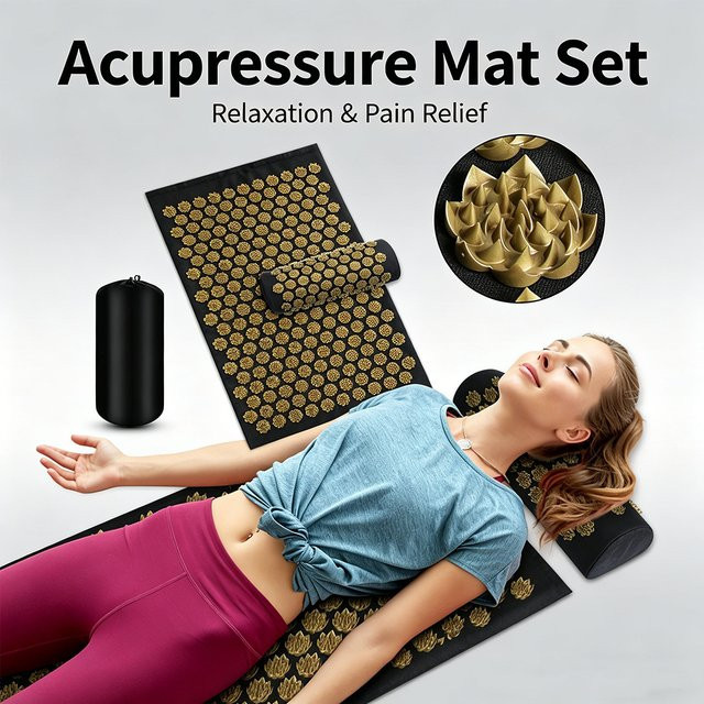 Kuznetsov's Akupressur-Matte und Kissen-Set, Unisex, Gold, Schwarz - Bild 1