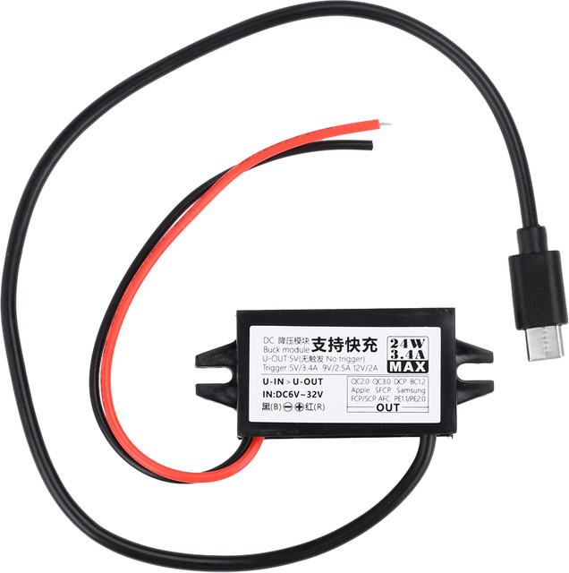 Wasserdichter DC-DC Step Down Konverter 6-30V auf 5V 9V 12V 24V mit USB-A und Typ-C Anschluss in Schwarz - Bild 1
