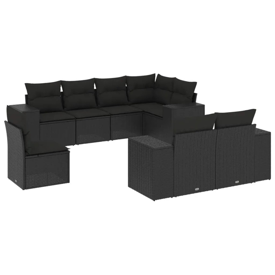 vidaXL 8-teilige Garten-Sofagarnitur in L-Form mit Kissen und Stauraum, Schwarz, Poly-Rattan und pulverbeschichtetem Stahl - Bild 2