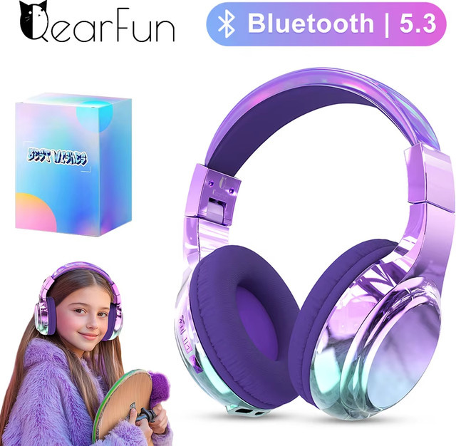 QearFun Bluetooth-Kopfhörer für Kinder und Mädchen in Purple mit Mikrofon für Musik und Schule - Bild 1