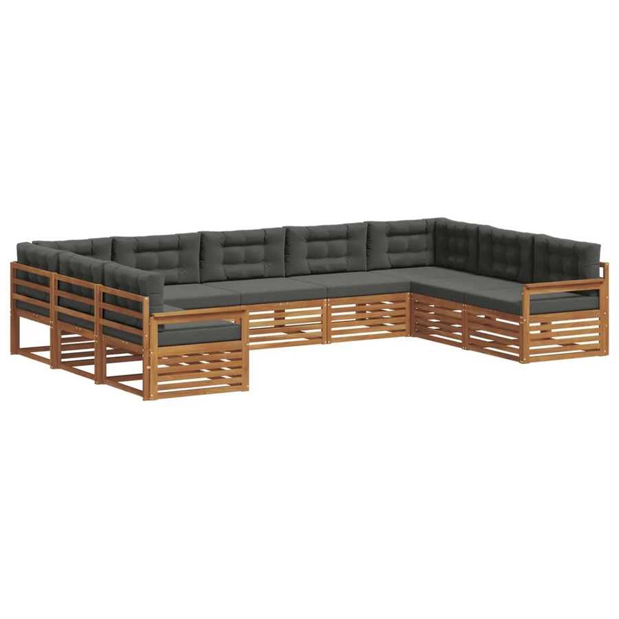vidaXL Sofagarnitur 9-teilig aus Massivholz Akazie in Natur und Anthrazit mit U-Form und abnehmbaren Kissen - Bild 2