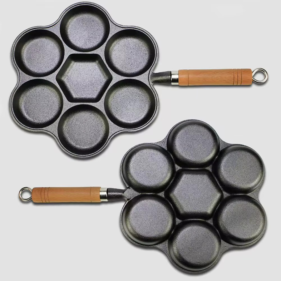Antihaft Pfanne aus Gusseisen mit 1-7 Löchern für Eier, Omelett und Kuchen in Schwarz - Bild 4