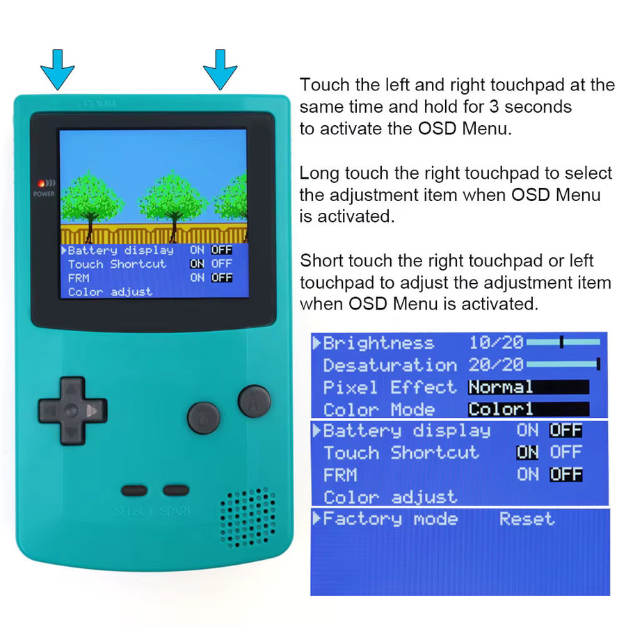 Laminierter 2,8-Zoll IPS-LCD-Bildschirm mit Hintergrundbeleuchtung und Desaturation FRM für Gameboy Color GBC in Schwarz inklusive Gehäuse ohne Löten - Bild 2