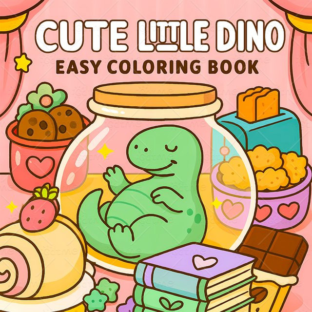 Kawaii Dino-Malbuch für Erwachsene mit niedlichen Dinosaurier-Mustern zur Stressreduktion, Mehrfarbig - Bild 1