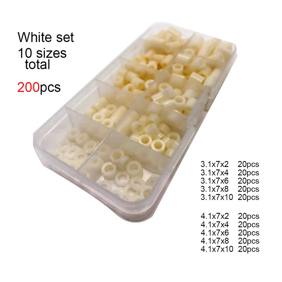 TINGGOO Nylon Spacer Set mit 200 Teilen in 10 Größen, M3 und M4 Hohl Abstandshalter und Unterlegscheiben aus Kunststoff, Schwarz Weiß Multicolour - Bild 2
