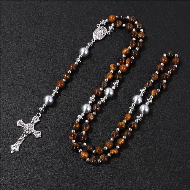 Halskette Tigerauge Rosenkranz Perlen, Unisex - Bild 1