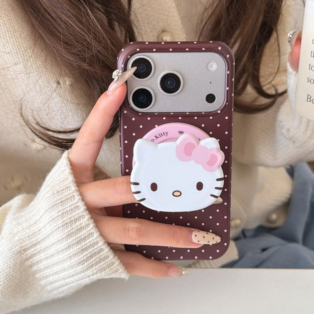 Sanrio Hello Kitty Magnetische Handyhülle mit Polka Dot Design und Ständer für iPhone 17 16 15 Pro Max inklusive MagSafe Unterstützung - Bild 1