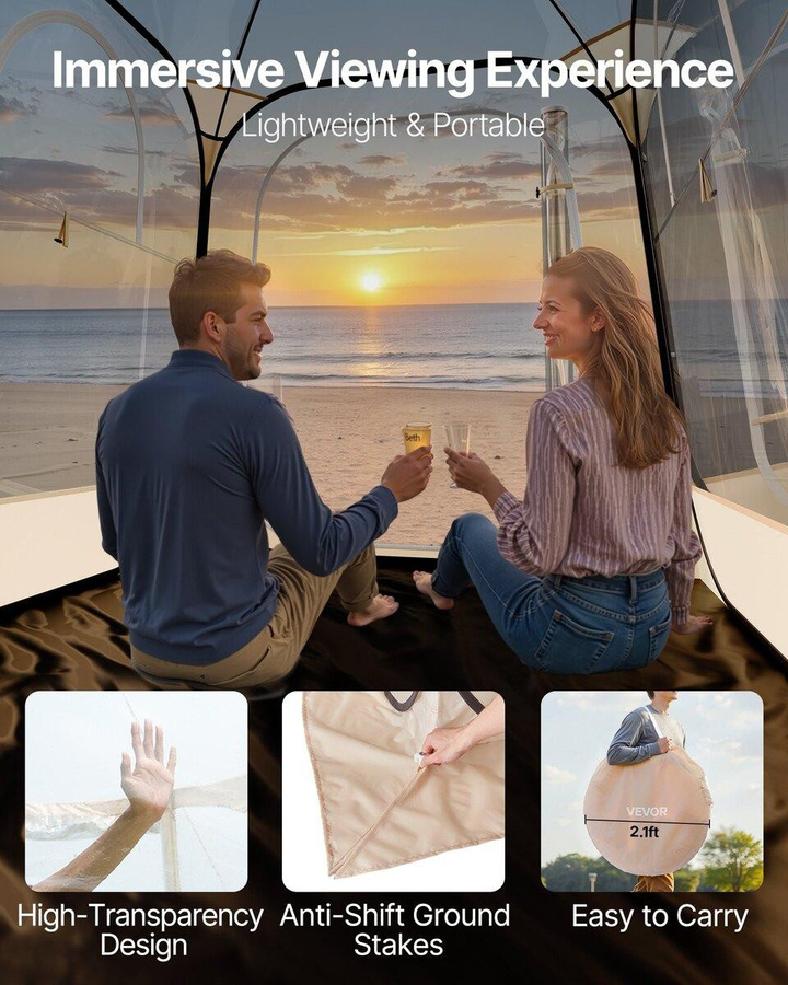 Pop-up Sportzelt Outdoor mit transparentem Sichtfenster wetterfestes Kapselzelt in der Farbe Klar, Breite: 160 cm, Breite: 160 cm - Bild 3