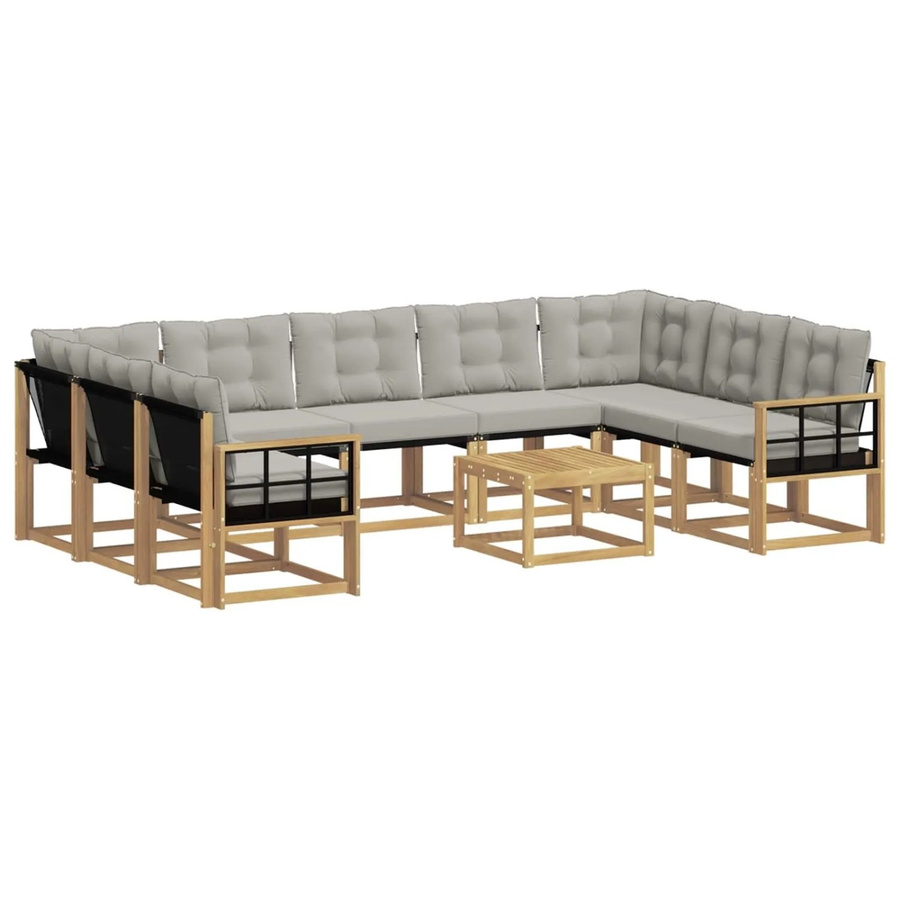 vidaXL Outdoor-Sofagarnitur in U-Form aus massivem Akazienholz mit 10 Kissen in Weiß und Hellgrau - Bild 2
