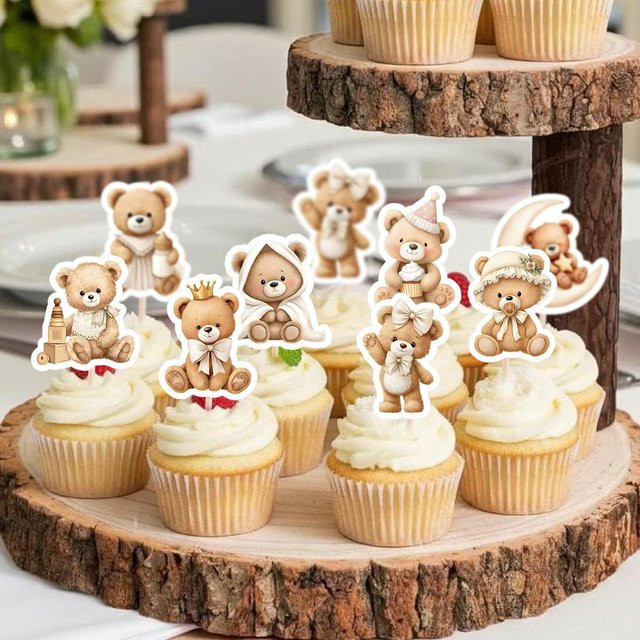 Partism Cartoon-Bären-Cupcake-Topper, 48 Stück, gemischte Bären-Designs - Bild 1