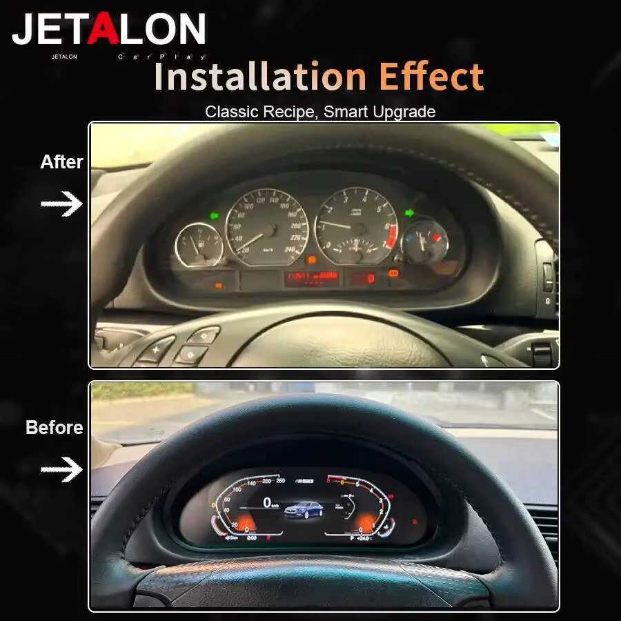 Jetalon Digitales Dashboard Cluster für BMW E46 mit 12,3 Zoll LCD Display, Android Auto und Carplay, Schwarz - Bild 3