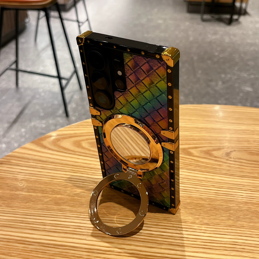 Geflochtene Handyhülle mit Make-up-Spiegel-Ständer für Samsung S26+ S25 S24 S23 S22 Ultra in Multicolour - Bild 4