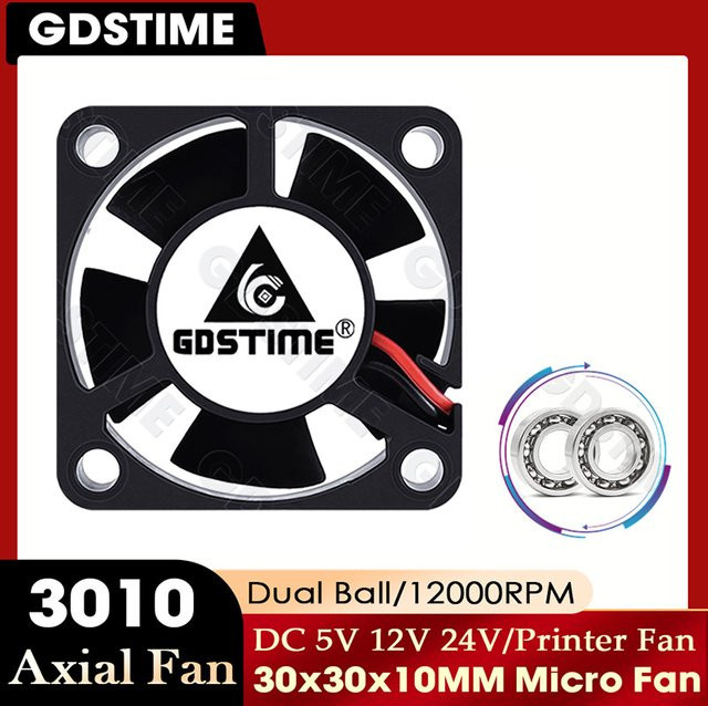 GDSTIME Bürstenloser Kugellager Lüfter 24V in Schwarz, B/T/H: 30 x 30 x 10 mm, Mikrolüfter für 3D-Drucker und Autolampen - Bild 1
