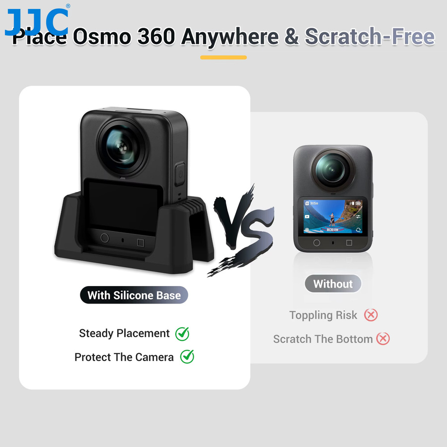JJC Silikon-Standfuß für DJI Osmo 360 in Schwarz, rutschfester Desktop-Tischständer und Autohalterung - Bild 4