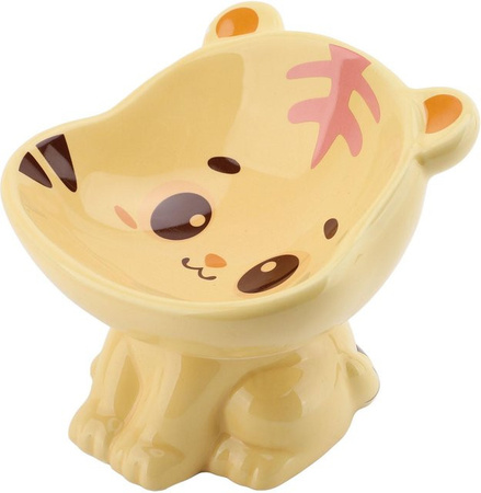 GoolRC Keramik-Napf für Haustiere mit niedlichem Cartoon-Tiger-Design, erhöht und geneigt, beige