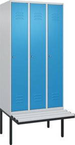 C+P Spind Classic PLUS Spind mit Bank, 3 Abteile, Lichtgrau, B/T/H: 2120 x 900 x 815 cm - Bild 1