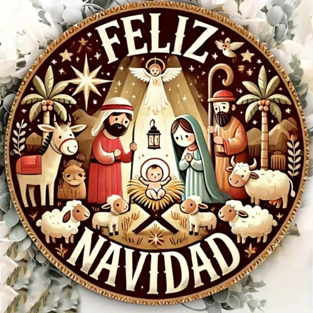 CIFBUY Weihnachtsmetallschild Feliz Navidad mit Stern- und Engelsdesign für drinnen und draußen, B/H: 20 x 20 cm - Bild 1