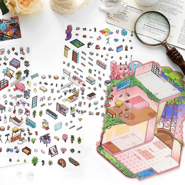 Mr.Paper 3D-Sims-Landschaftsaufkleber in Mehrfarbig, 4 Blatt pro Beutel - Bild 1