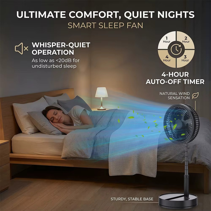 LIPETY Faltbarer Tischventilator mit Fernbedienung und Teleskopstange, Schwarz, Höhe: 100 cm, USB-aufladbar und tragbar - Bild 3