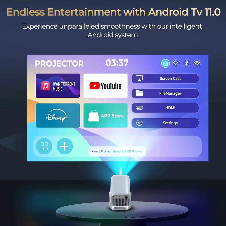 DITONG X3Plus HD-Projektor in Weiß mit 1080P Full HD, 4K Unterstützung, WIFI6, Bluetooth 5.4 und Android sowie Autofokus und Auto-Keystone für dein Heimkino - Bild 4