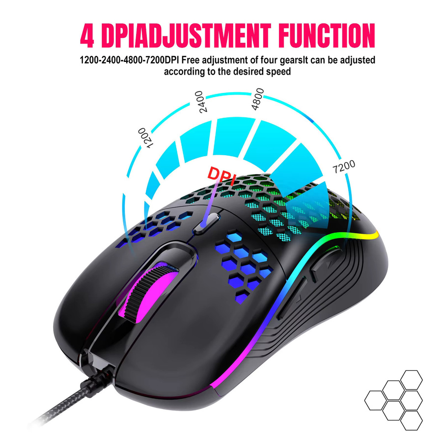 BalanceFit RGB Gaming-Maus mit 6 Tasten und einstellbaren 4-7200 DPI, ergonomisches Design, Schwarz - Bild 3