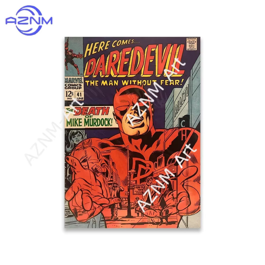 Daredevil Superheld Poster als minimalistischer Vintage Film Kunstdruck auf Leinwand in Mehrfarbig - Bild 1