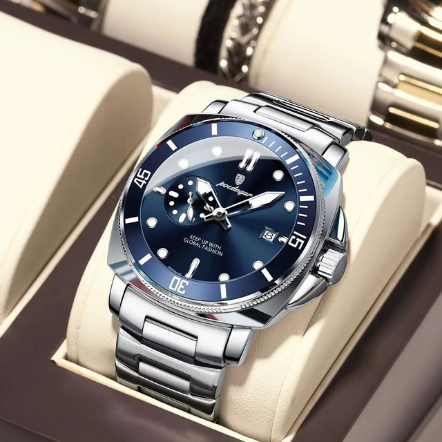 POEDAGAR Armbanduhr Quarz, Edelstahl, Blau, Herren - Bild 1
