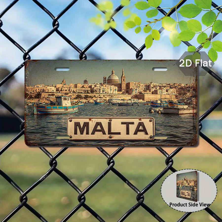 Retro Malta Nummernschild Valletta Stadt Skyline Wanddekoration aus Metall von CIFBUY, Mehrfarbig, Breite: 30 cm, Höhe: 15 cm - Bild 2