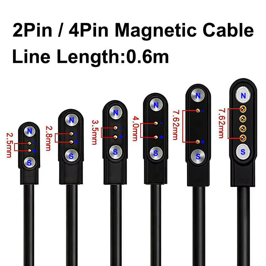YanXi Magnetisches USB Smartwatch-Ladekabel für 2-Pin und 4-Pin Smartwatches, Schwarz - Bild 2